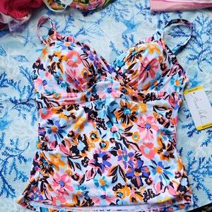Ann Cole Floral Multicolor Tankini Top NWT Medium